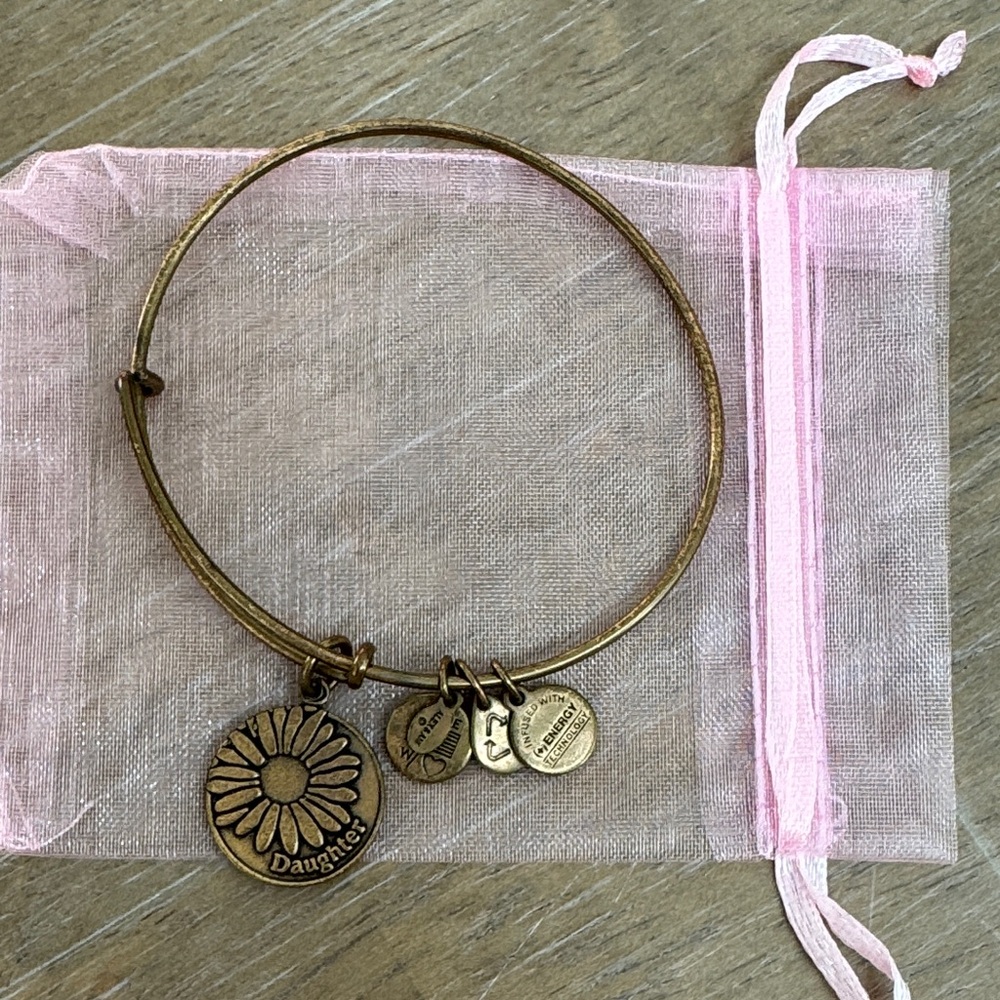 Alex and Ani Antique Gold Daisy Daughter Charm Bangle Bracelet